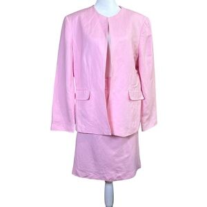 Tahari Arthur S Levine MIX Womens 2-pc Linen Blend Pink Suit Jacket Skirt Sz 16